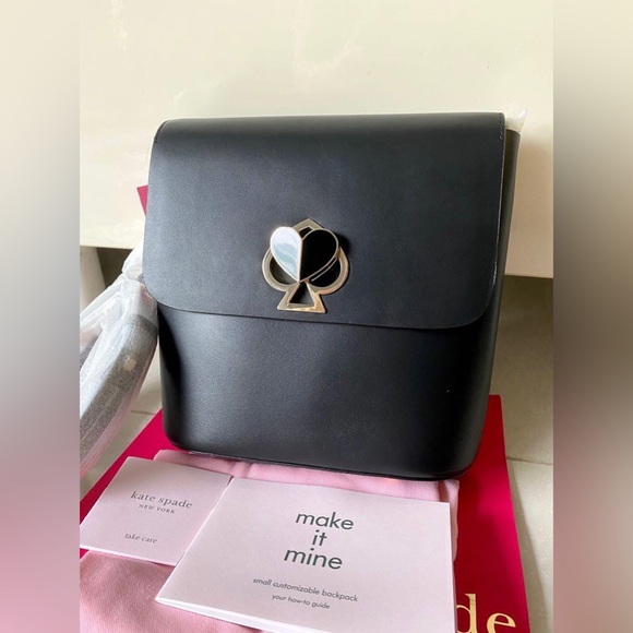 Kate Spade Black Leather ‘Make It Mine’ BACKPACK/CROSSBODY CUSTOMIZABLE LOCK EUC - Picture 5 of 17
